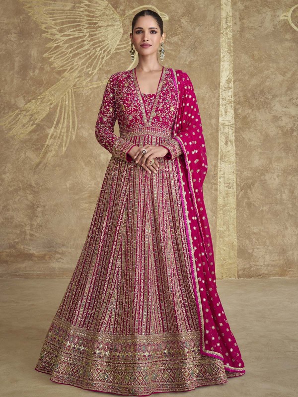 Rani Pink Real Georgette Anarkali Suit